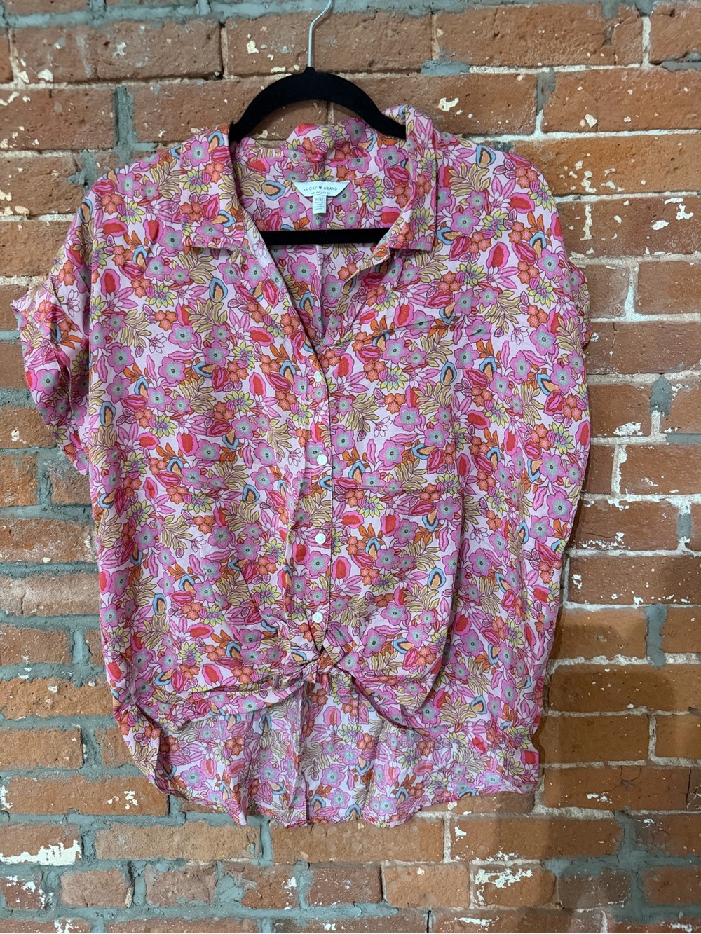 Lucky Brand Floral Button-Front Tie Hem Blouse
